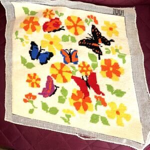 Colorful Butterfly Needlepoint Chair Cover or Pillow 15 x 15